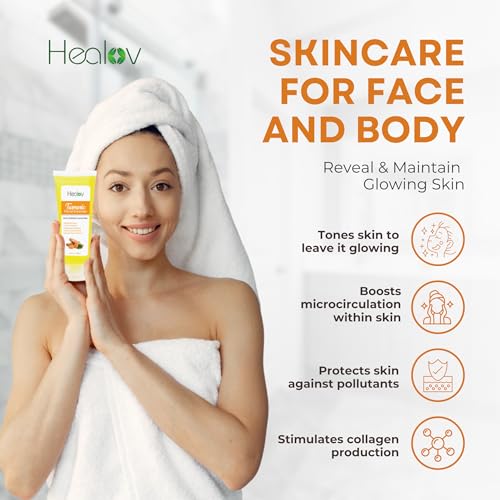 Turmeric Skincare Set ? Turmeric Face Cleanser, Body Scrub, Cream & Facial Serum ? Skin Brightening Hyperpigmentation Treatment, Dark Spot Corrector ? Skincare Kit for a Glowing Complexion