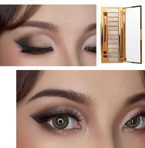 Glitter Eyeshadow Palette 12 Color Waterproof Shimmer with Brush