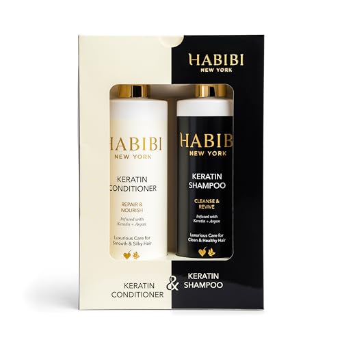 HABIBI Keratin Shampoo & Conditioner Set for Damaged Hair, Sulfate-Free, 2x400ml