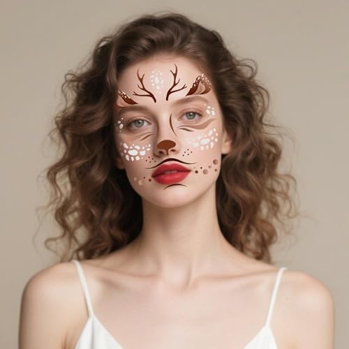 HOWAF 6 Sheets Halloween Deer Face Temporary Tattoos