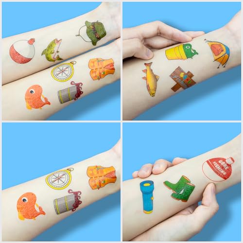 96 PCS Fishing Temporary Tattoos for Kids Party Favors