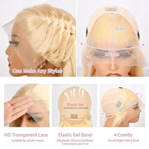 Myecool 26" 613 Blonde Lace Front Wig Human Hair 13x5