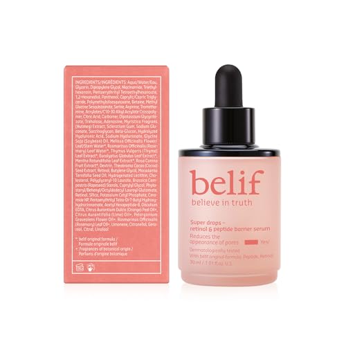 belif Super Drops Retinol & Peptide Barrier Serum | Firming Anti-Aging Serum for Boosting Skin Elasticity, Reducing Pore Appearance & Hydrating with Hyaluronic Acid