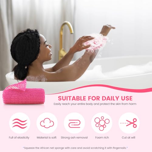 African Net Sponge Exfoliating Body Scrubber for Bath & Shower - Pink, Pack of 1