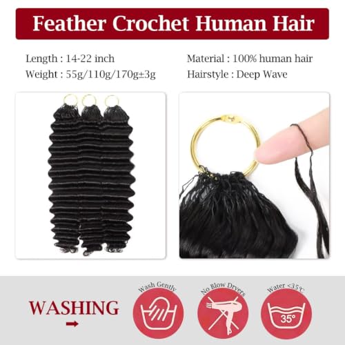 18 Inch Miracle Invisible Knots Human Crochet Hair - 100% Human Hair, Deep Wave, Pre-Looped, 170g