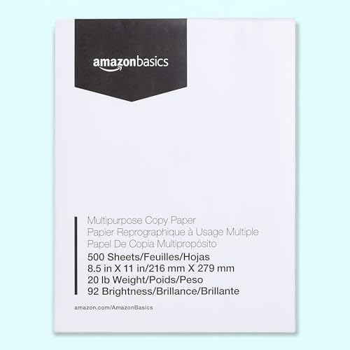 Amazon Basics 1 Ream (500 Sheets) Multipurpose Copy Printer Paper 8.5x11 White