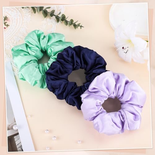 Oversized Satin Scrunchies for Thick Curly Hair - No-Crease Hair Ties (3 Pack)