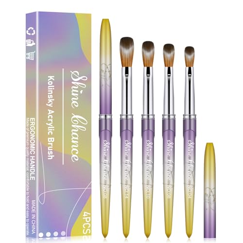 Shine Chance 4Pcs Acrylic Nail Brushes Set - Kolinsky Art & Polish Cleaning Tools, Yellow