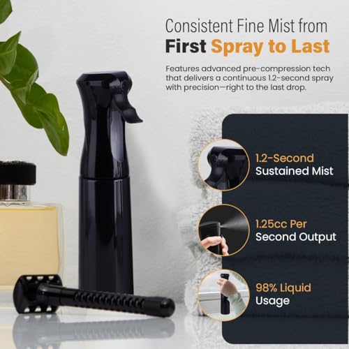 VIGOR PATH 10oz Black Continuous Spray Bottle for Hair & Plants