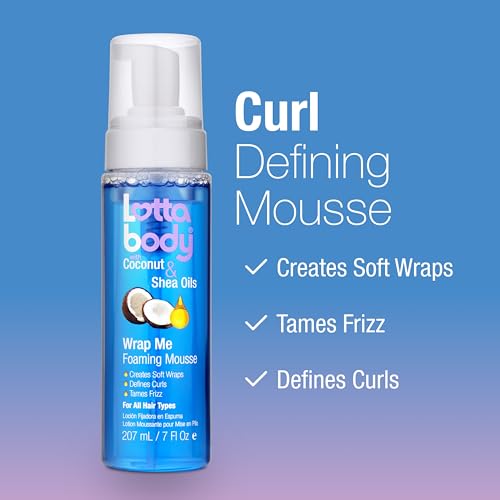 Lottabody Wrap Me Foaming Mousse with Coconut & Shea Oils - 7 oz, Lightweight Curl-Defining & Frizz Control Styling Foam - Pack of 1