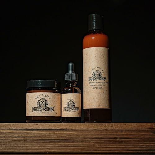 Johnny Slicks Thinning Hair Kit | Oil Based Pomade, Beard Oil & Beard Wash | 100% Organic, USA Made, Veteran Owned (Itch, Dandruff, Healthy Hair Growth, Grooming), Rugged Scent