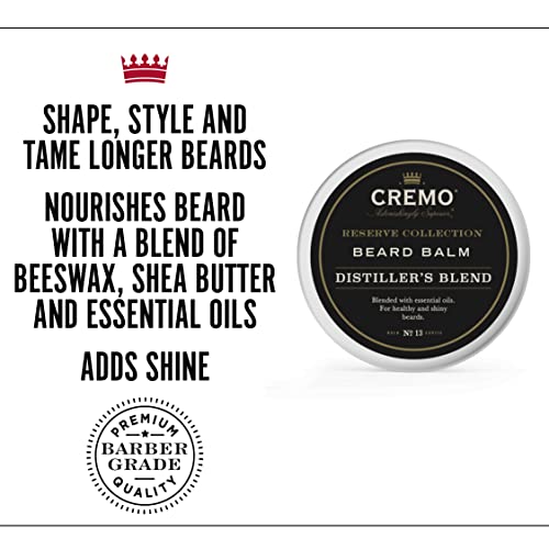 Cremo Styling Beard Balm, Distiller's Blend (Reserve Collection), Nourishes, Shapes And Moisturizes All Lengths Of Facial Hair, 2 Ounce