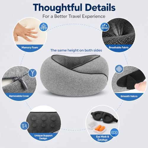 Purroch G-Shape Memory Foam Neck Pillow with Eye Mask & Ear Plugs
