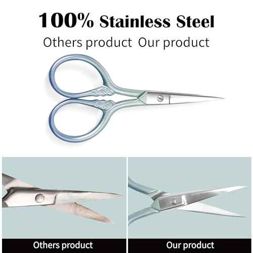 2 Pcs Eyebrow Scissors for Women, Professional Grooming Mini Scissors with Stainless Steel Straight Tip, 3.5 Inch Pink Small Scissors, Beauty Kit for Personal Care with PU Case, Gradient Blue