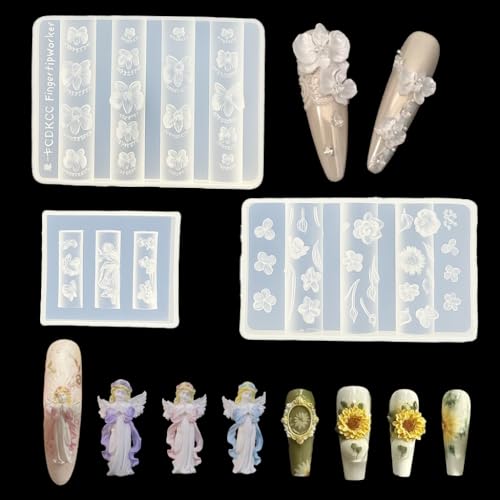 3Pcs Flower Nail Art Silicone Molds - 3D Floral Designs Kit