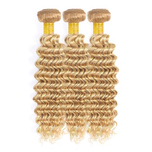 Fridnae 3 Bundles Deep Wave Ombre Human Hair, Honey Blonde Mix