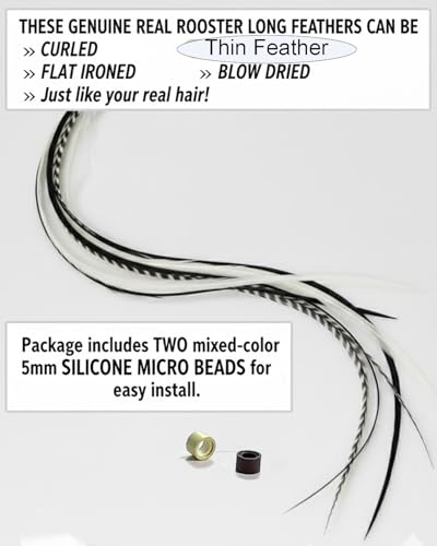 Feather Hair Extensions Real Rooster 7-11" Black Zebra