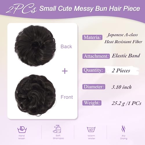 2PCs Small Messy Bun Hair Pieces for Thin Hair