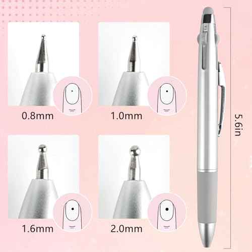 ANGNYA Dotting Tool Nail Art, 5-IN-1 Ballpoint Pen Design Nail Dotting Tool for Painting with Size Marking and Pressing Head, Nail Tools for Nail Art