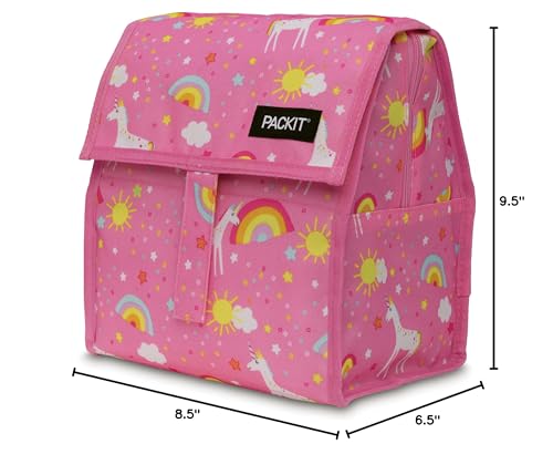 PackIt Freezable Lunch Bag, Unicorn Dream Pink, Built with EcoFreeze Technology, Foldable, Reusable, Zip and Velcro Closure with Buckle Handle, Perfect for Lunches