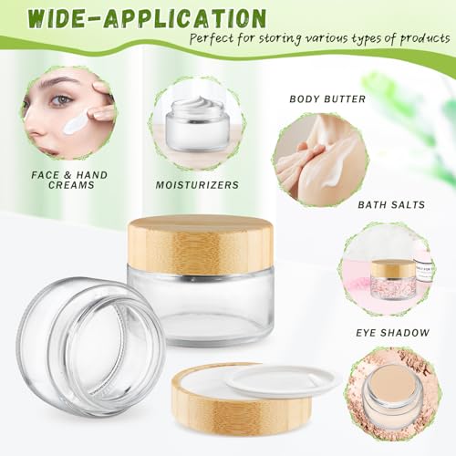 Round Glass Jars,Empty Clear Glass Jar Holder with Bamboo Lids,Small Travel Cosmetic Jars for Moisturizer,Foundation,Lotion,Ointment,Body Butter&Balms,Candle Making-6 Pcs (100 Gram)
