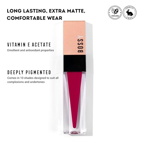 Bossy Cosmetics Liquid Lipstick for Women, Long Lasting All Day Wear, Matte, Vegan & Cruelty-Free, Hydrating, Healthy & Full Lips, Paraben Free, Oprah's Favorite Things 2023 (BRAVERY - FUSCHIA COLOR)