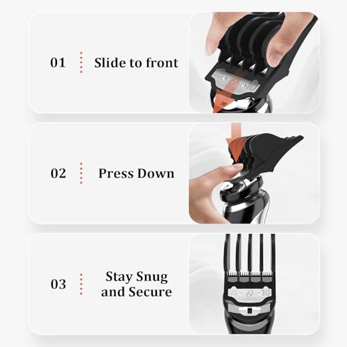 Clipper Guards Set with Metal Clip, Hair Clipper Attachment for Wahl Clippers, 4 Cutting Lengths 1.25 Inch, 1.5 Inch, 1.75 Inch, 2 Inch, Extra Long 10 12 14 16 Guard, Black