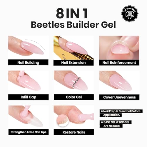 Beetles Builder Gel Pink Glitter Pink 8-in-1 HEMA-Free Nail Gel for Strong Manicures