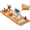 Artmalle Bathtub Caddy Tray for Tub,Foldable Bamboo Bath Table Tray with Book and Wine Glass Holder, Free Soap Dish Suitable for Luxury Spa or Reading,Natural