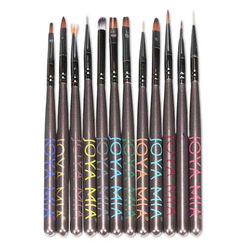 Kolinsky brush set 100% Pure Kolinsky Acrylic Nail Brush by Joya Mia Nail Art set brush Polish Brush Nail Tool (SET, Black)