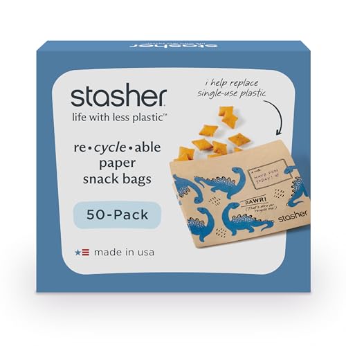 Stasher Recyclable Sealable Paper Snack Bags for Kids Lunch, 50 ct,