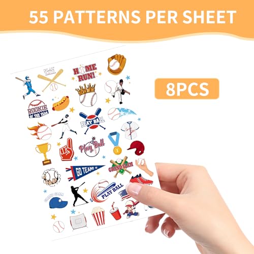 Baseball Temporary Tattoos - 8 Sheets 200+ Baseball Birthday Party Supplies, Sports Party Favors Decorations for Teens Adults