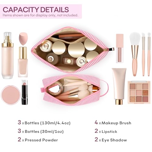 Initial Makeup Bags for Women, 2-Piece Set, Pink