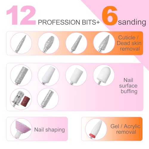 MEKK Professional Nail Drill 35000RPM E-File for Acrylic & Gel Nails - Orange-Pink