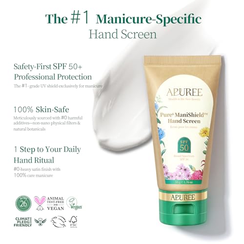 APUREE U V Nail Lamp Hand Screen: Hand Sunscreen SPF 50+/PA++++| UV Lights Protection Cream| Fragrance-Free & Hypoallergic Formula| For Nail Salon Home Use| Vegan & Cruelty Free| Deep Hydrate Moisture