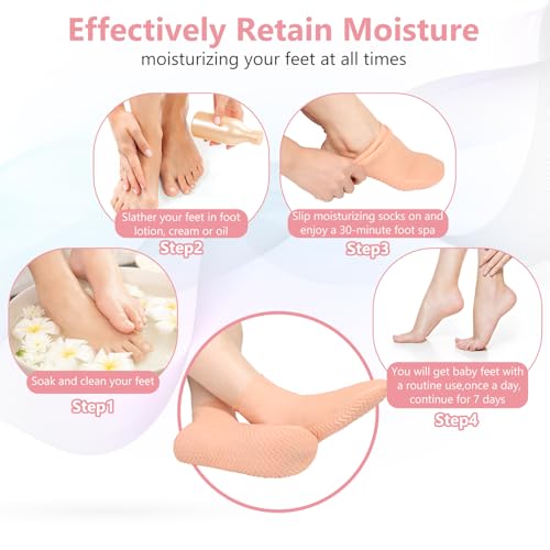 XL Silicone Moisturizing Socks for Dry Cracked Feet, 2 Pairs - Non-Slip
