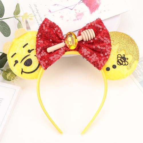 AQOKKA Minnie Mouse Ears Headbands with Bow - Style Q Cosplay Hair Accessories for Women, Birthday Party Decoration