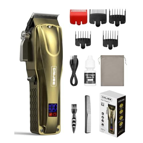 Hair Clippers for Men, Cordless & Corded Barber Clipper with 5Hrs Runtime, 7000RPM Rotary Motor & LED Display, Waterproof Professional Hair Cutting Kit for Men and Home Use (Gold)