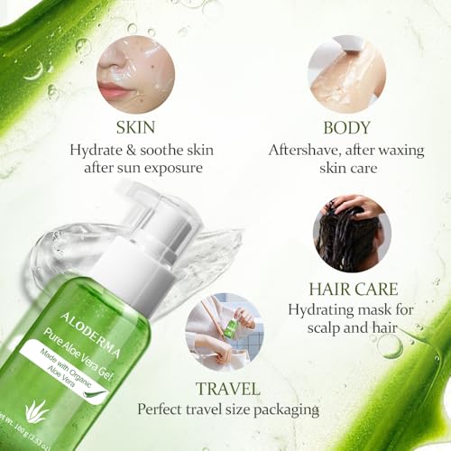 Aloderma Aloe Vera Gel Travel Size | Pure Organic Sunburn Relief