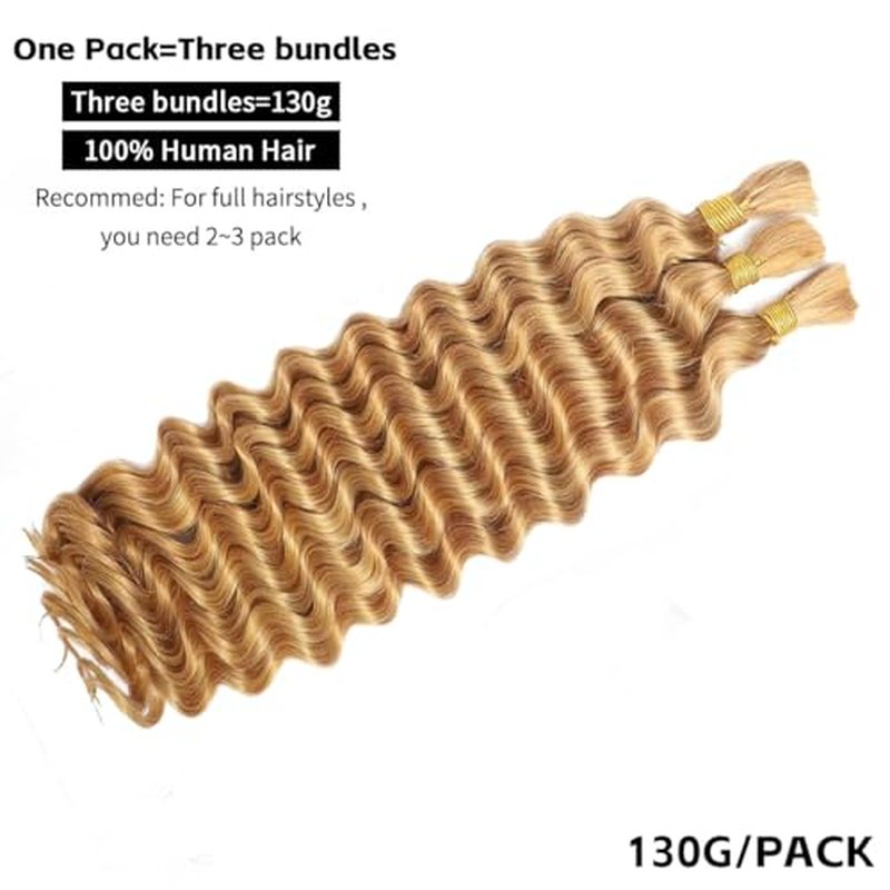 27" Blonde Boho Human Braiding Hair - 120g Deep Wave Bulk