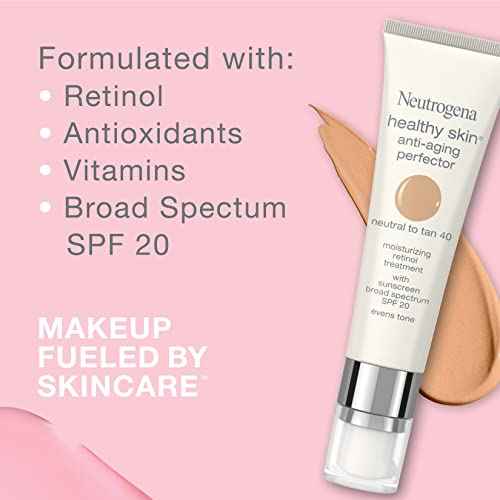 Neutrogena Retinol Treatment & Tinted Facial Moisturizer, Healthy Skin Anti-Aging Perfector, Broad Spectrum SPF 20 Sunscreen & Titanium Dioxide, Blendable Sheer Coverage, 30 Light to Neutral, 1 fl. Oz