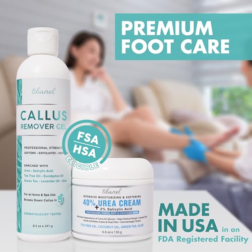 Ebanel Callus Remover Gel & 40% Urea Foot Cream Set for Dry Cracked Heels