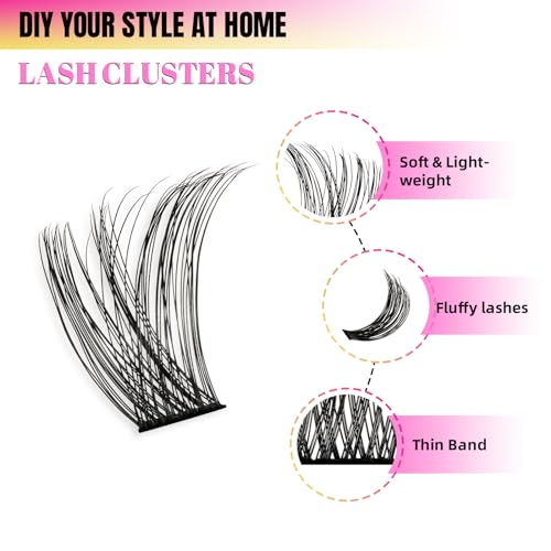 Lash Clusters 72Pcs Cluster Lashes D Curl Cluster Eyelash Extensions Mix10-16mm Individual Eyelashes Clusters Wispy DIY Eyelash Extension Thin Band For Makeup at Home by W(Babe-D-12mm£©