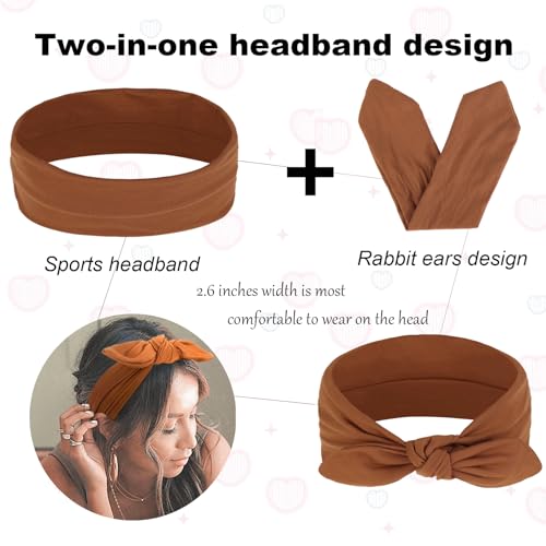 6 Pack Bow Headbands for Women - Stretchy Sport Yoga Headwraps