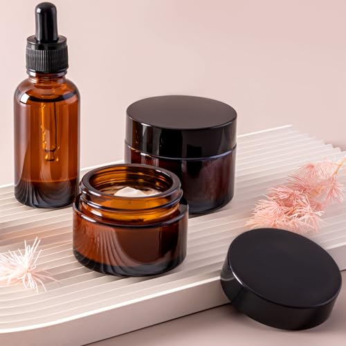 Amber Glass Jars 1 oz with Lids, 4 Pack Small Cosmetic Containers