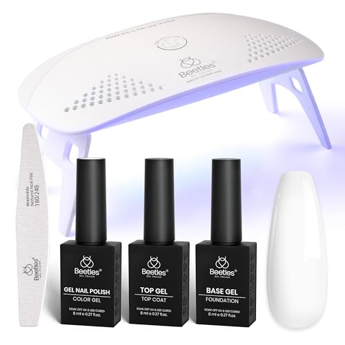 Beetles White Gel Nail Polish Kit with UV Light - 5 Pcs DIY Starter Set