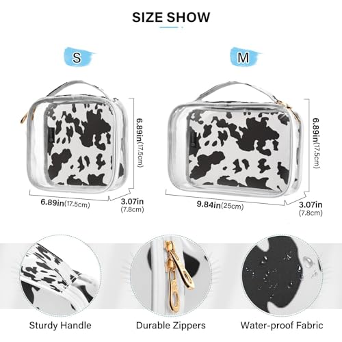 2 Pack Clear Makeup Bag, Leopard Print Cow Pattern Car Pouches For Organization Waterproof Travel Toiletry Bags For Women Girl