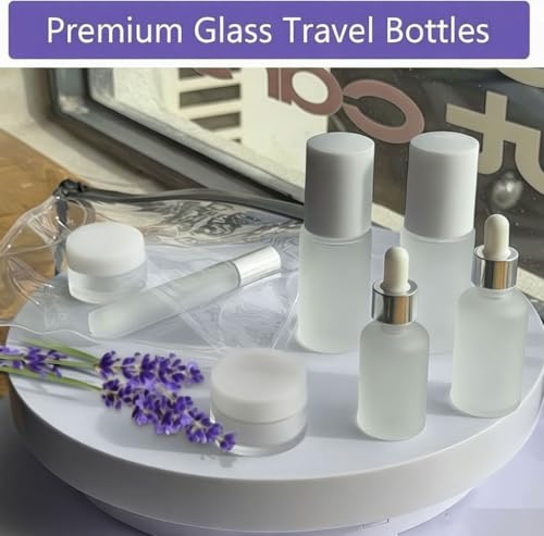 18Pc Glass Travel Bottles Set - TSA Approved, Frosted White