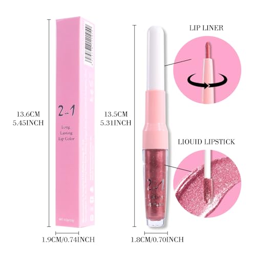evpct Mauve Pink Metallic Lip Liner & Liquid Lipstick Set, 0.13 Fl Oz - Long Lasting Waterproof Gloss & Stain, Dusty Rose Shade