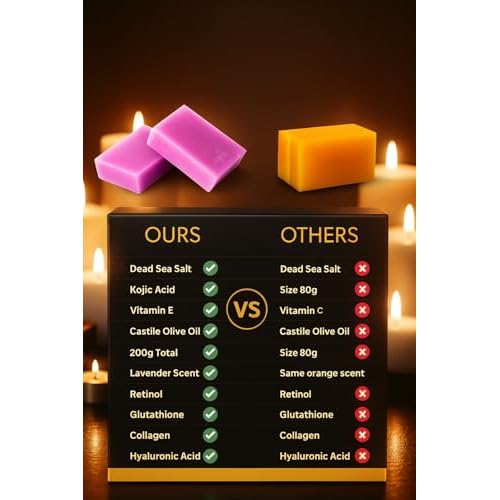 Turmeric Kojic Acid Soap Bars with Retinol, Collagen, Vitamin C & Glycerin - Natural Skin Brightening Soap for Dark Spots, Acne Scars & Even Tone - 2 Bars, 100G each